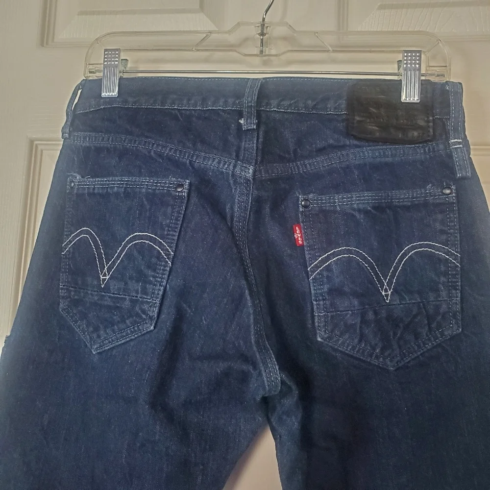 Levi's 514 Straight Motion Denim Blue Jeans Size 31x32 Black Leather Label